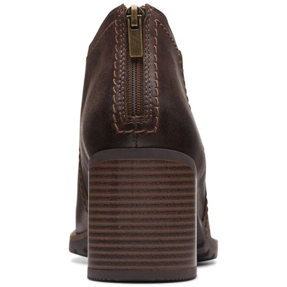 NEW CLARKS Leather Leda Step Heeled Booties Dark Brown for women 462mn - Picture 5 of 8